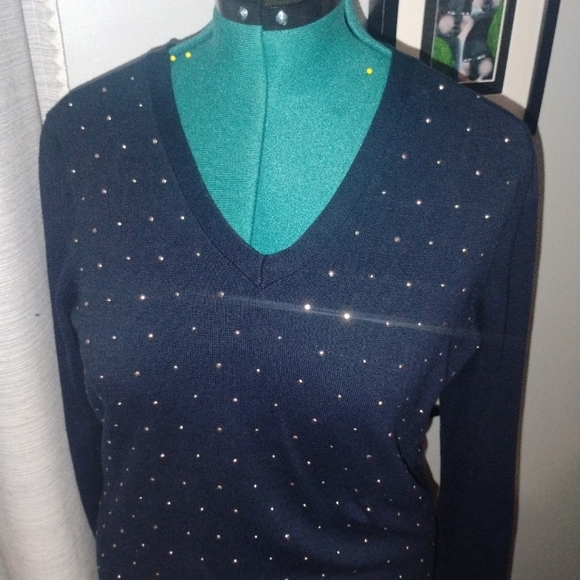 Tommy Hilfiger Navy & Gold Metallic Dot Sweater Sz L - Picture 4 of 9